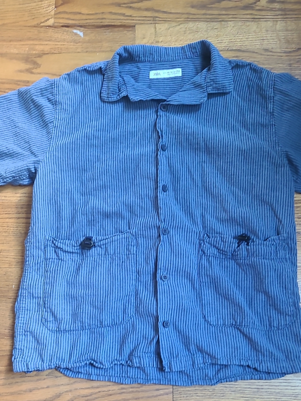 Zara Boys Blue Striped Short-Sleeve Button-Down Shirt
